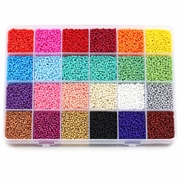 Seed beads sortiment. 2 mm. 24 solide farver. 27.500 stk. 